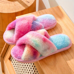 Women's Plush Cross Strap Slippers - Cozy Indoor Shoes