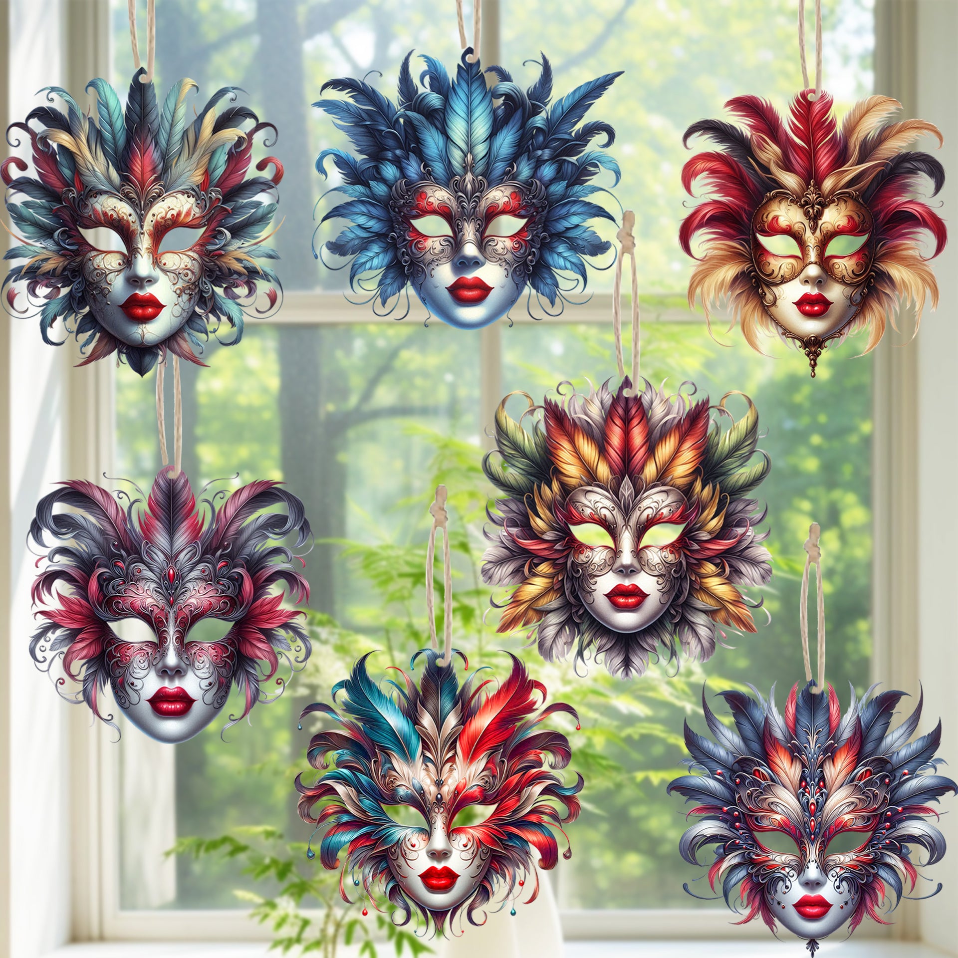 7pcs Ball Mask Wooden Charms Carnival Party Decorations Supplies