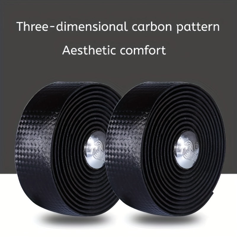 Bike Handlebar Tape Set Red Carbon Pattern Anti Slip Sweat Absorption Breathable