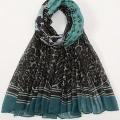 Green Leopard Print Gray Scarf Classic Block Casual Shawl Boho