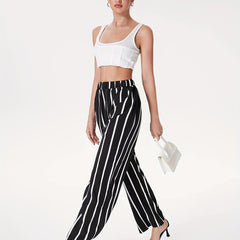 Stripe Print Wide Leg Pants Elastic Waist Casual Every Pants
