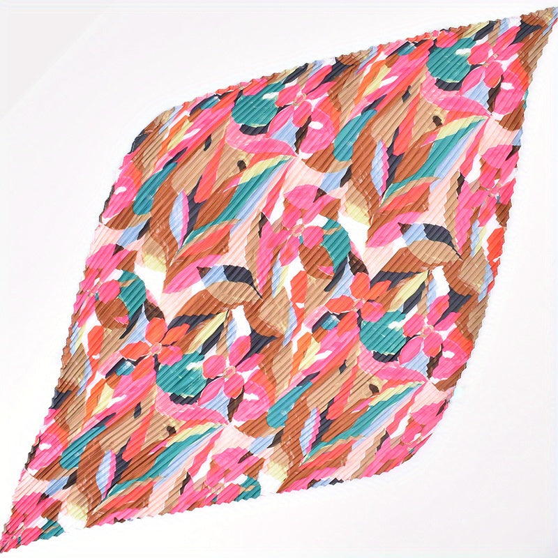 Pleated Tie Dye Bandana Flower Print Square Scarf Woman Shawl