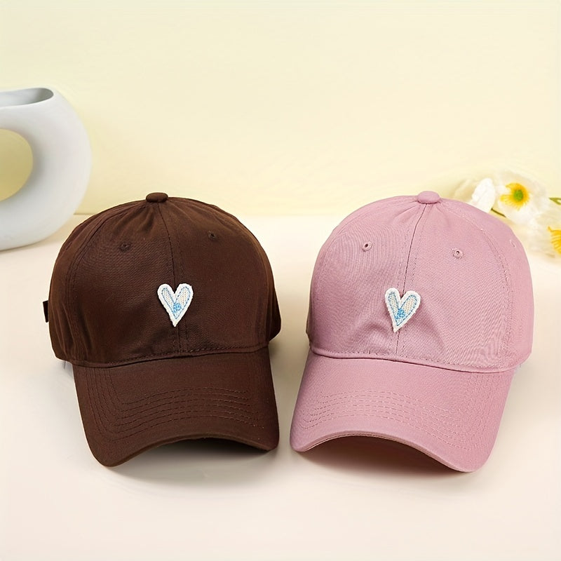 Peach Heart Patch Baseball Cap Solid Casual Sun Hat Adjustable Golf Dad Hats