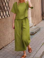 Two piece Set Crew Neck Short Sleeve T shirt & Wide Leg Pants