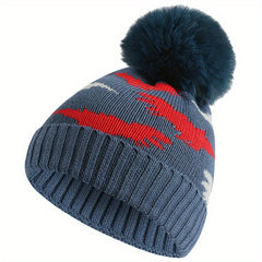 Kids Winter Knit Fleece-Lined Hat With Dinosaur Embroidery