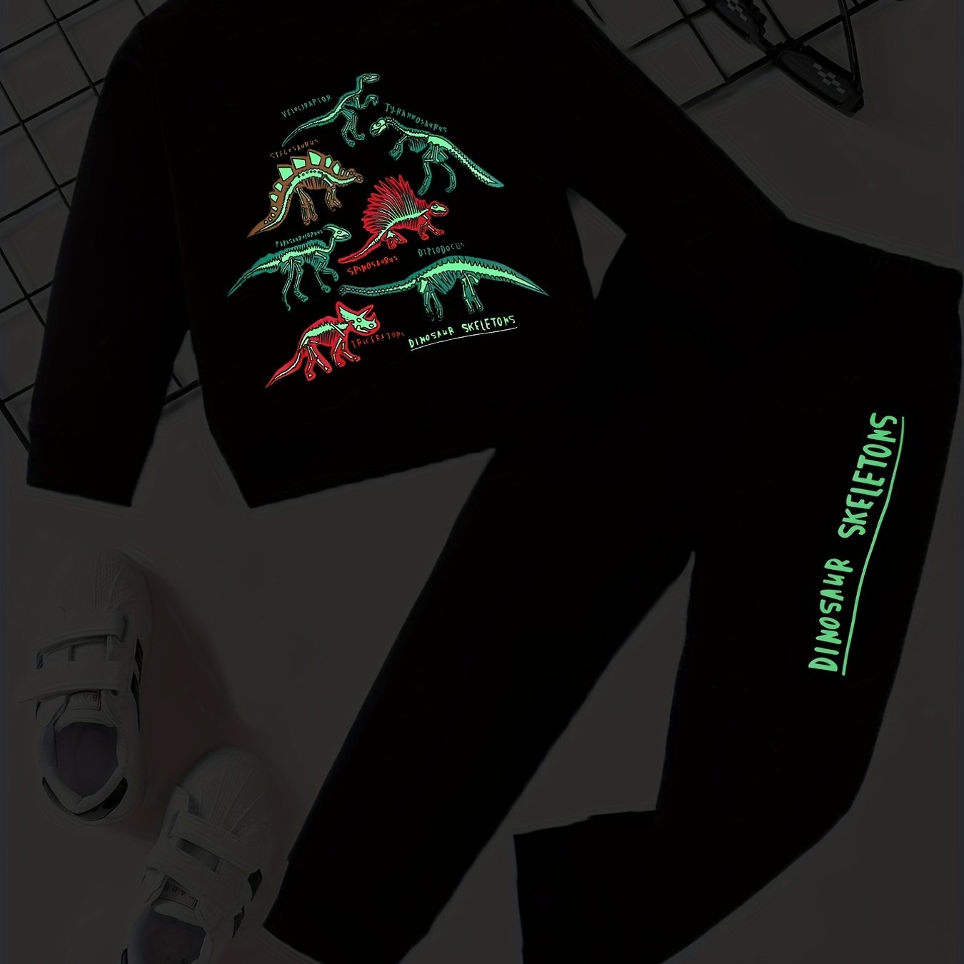 Dino Reflective Skeleton Sweatshirt & Sweatpants Set