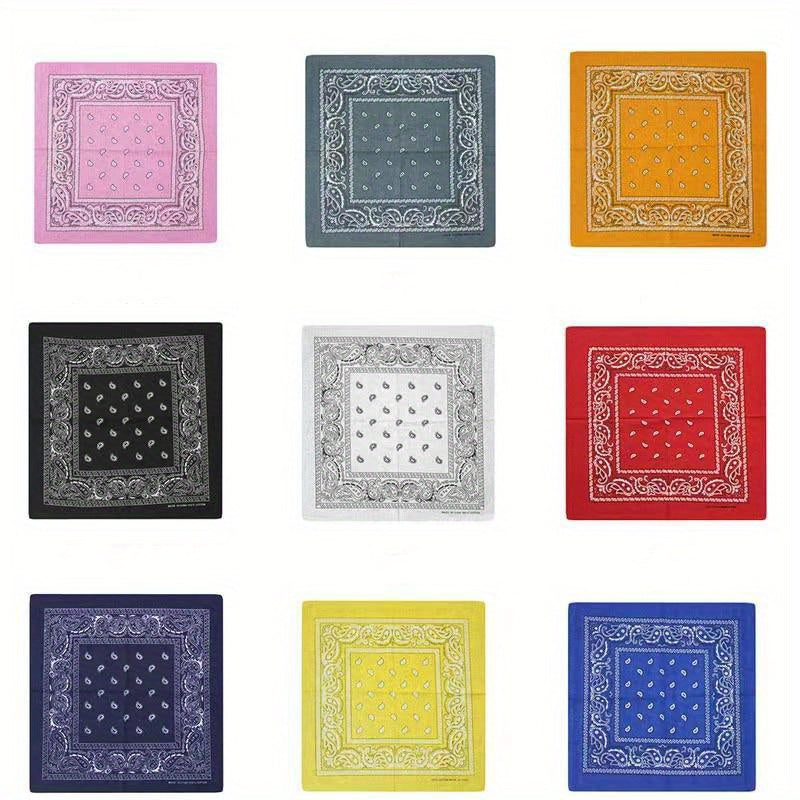 9pcs Colored Hip Hop Cashew Flower Square Scarf Bandana