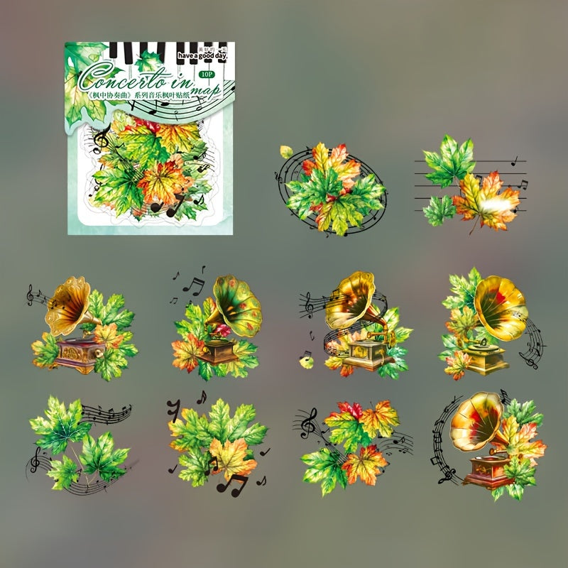 10Sheet Sticker Pack Maple Concerto Watercolor Music Journal Collage