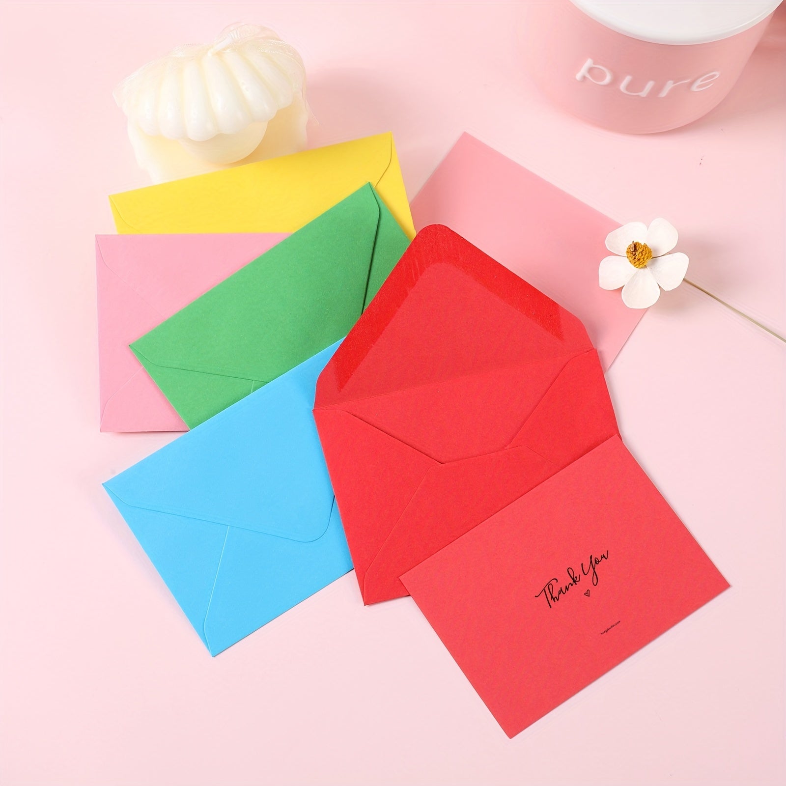 100 Mini Envelopes & 100 Blank Cards - Colorful Flat Cards for Weddings