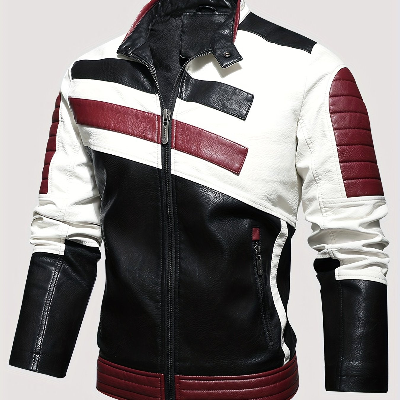Men's Vintage Striped Cycling Jacket with Zipper Pocket