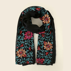 Vintage Embroidered Flowers Scarf Shawl Linen Scarf