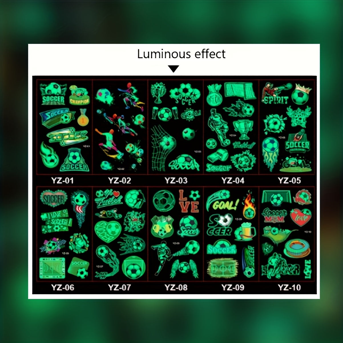 10pcs Glow in the Dark Football Tattoo Stickers - Fan Favorite