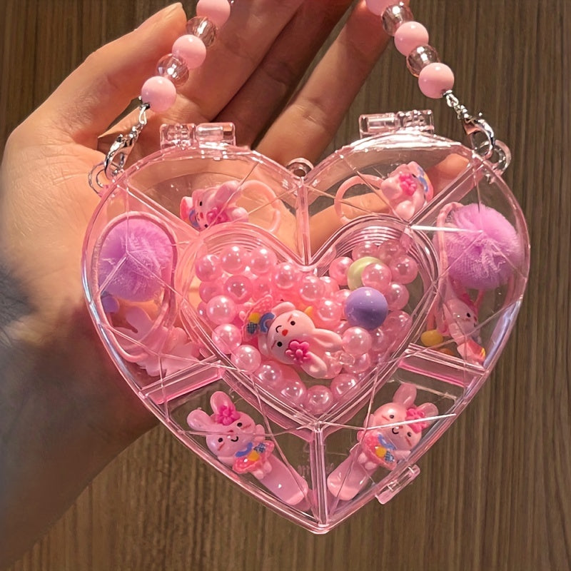 Girls Hair Clips & Ties Set - Birthday Accessory with Heart Shaped Accs