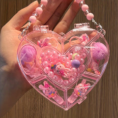 Girls Hair Clips & Ties Set - Birthday Accessory with Heart Shaped Accs