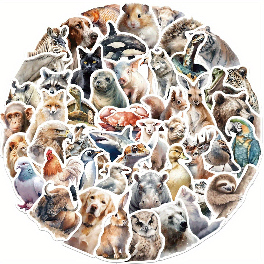 50pcs Realistic Animal Stickers Waterproof PVC Collection
