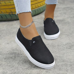 Women's Flatform Solid Slip On Low Round Toe Canvas Casual Shoes