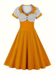 Women's Plus Colorblock Polka Dot Print Sweetheart Neck A line Occasion Dress