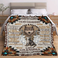 Wolf Pattern Warm Blanket Gift To Grandson