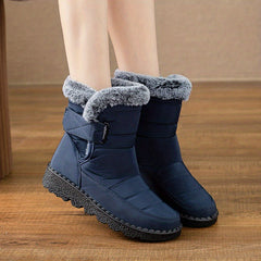 Women's Fur Lined Snow Boots Casual Hook & Loop Platform Boots Warm
