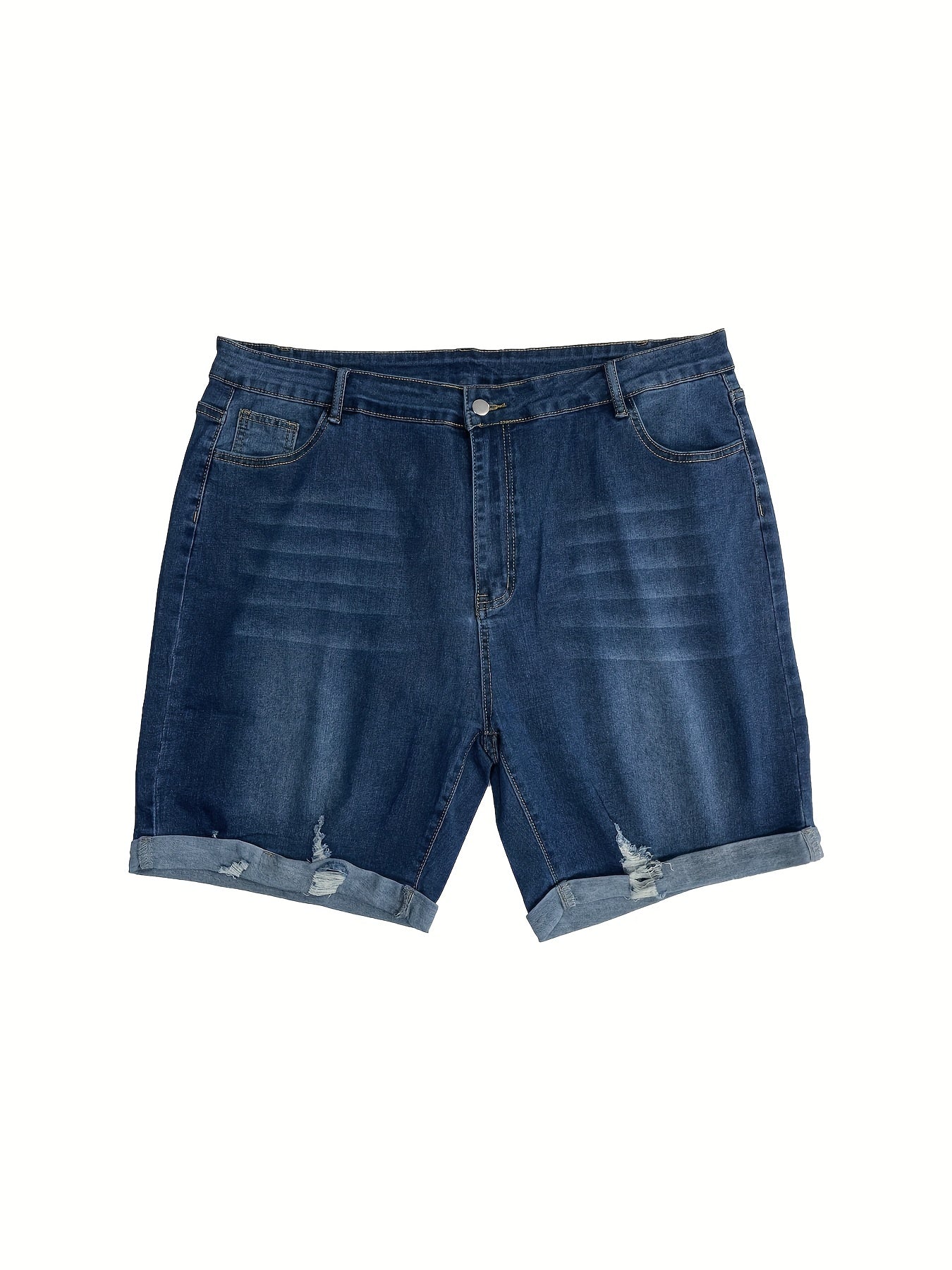 Button Fly Ripped Roll Up Denim Short