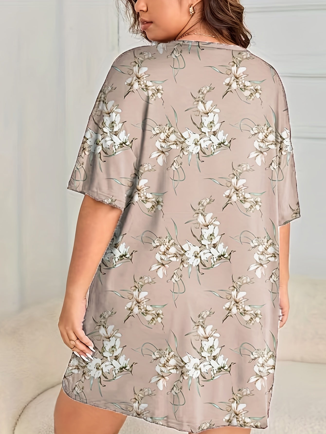 Floral Print Nightdress Short Sleeve Soft Comfort
