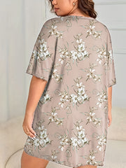 Floral Print Nightdress Short Sleeve Soft Comfort