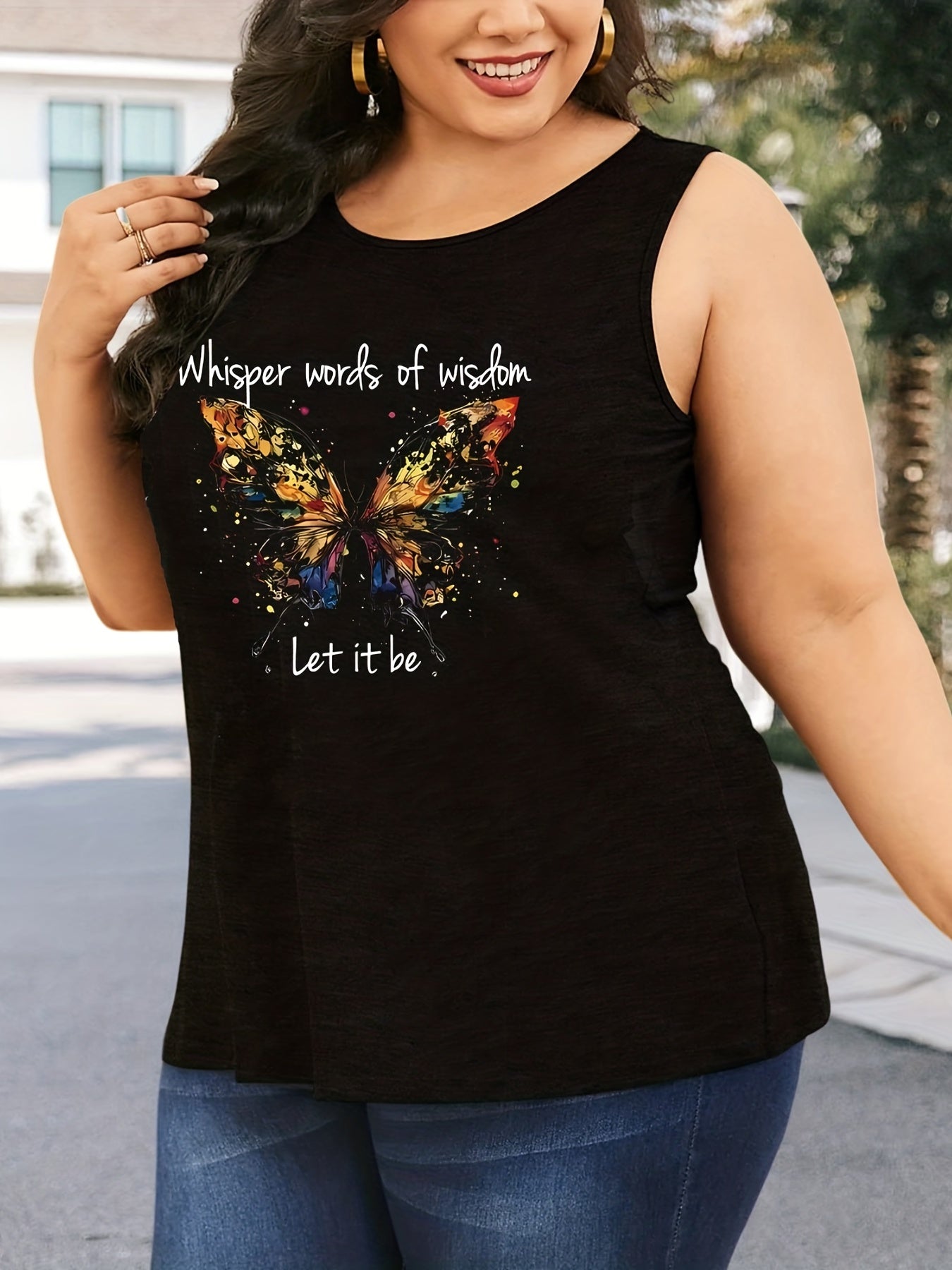 Butterfly Print Round Neck Tank Top