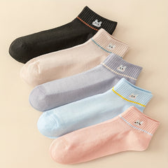 5 Pairs Bunny Print Crew Socks Women's Stockings
