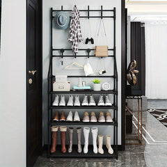 1pc Upgraded Entryway Coat Rack Shoe Rack with Storage Shelves and Hooks