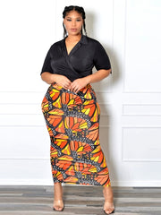 Butterfly Print High Rise Bodycon Skirts Women's Plus Medium Stretch