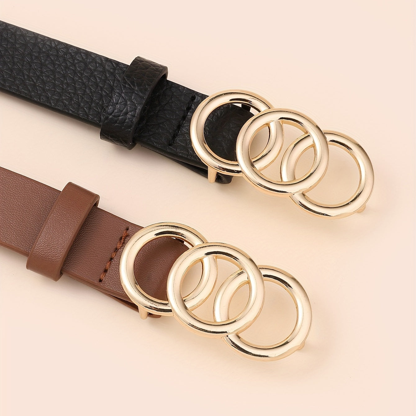 Triple Ring Buckle Belt for Women Casual Jeans Pants Decorative Dress Girdle Set