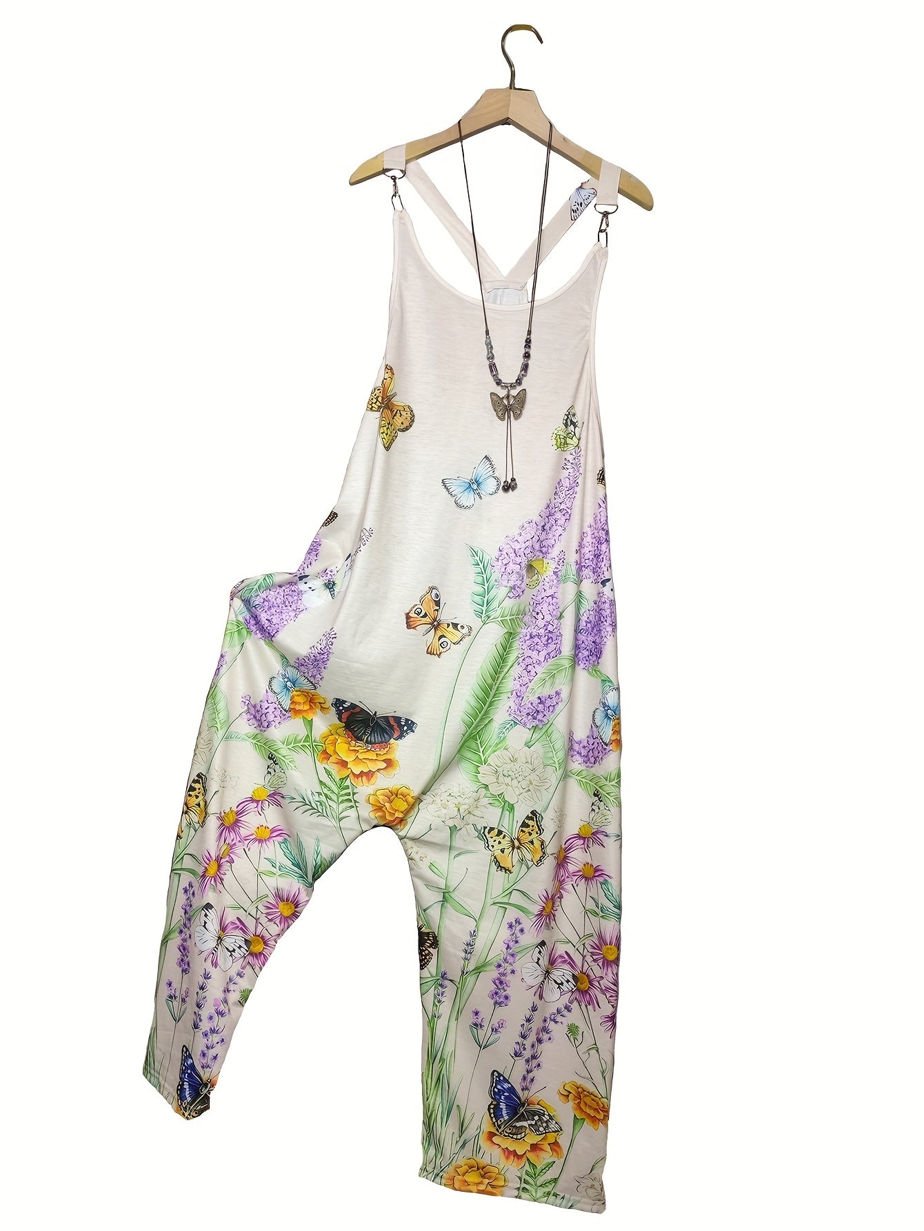 Butterfly & Floral Print Jumpsuit Sleeveless Casual Summer Women's Clothing