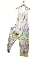 Butterfly & Floral Print Jumpsuit Sleeveless Casual Summer Women's Clothing