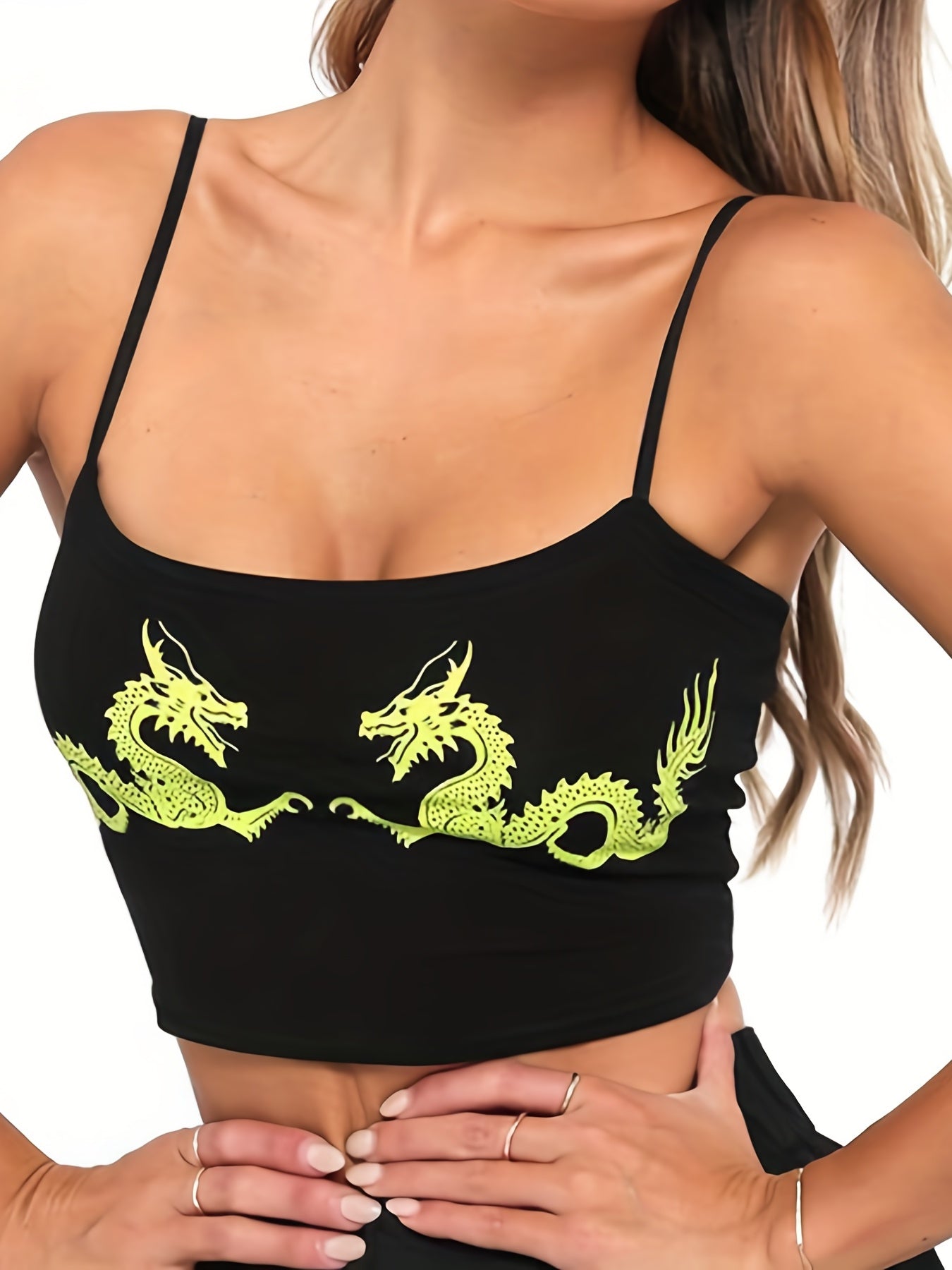 Casual Cami Top Women's Plus Dragon Print Medium Stretch Crop Cami Top