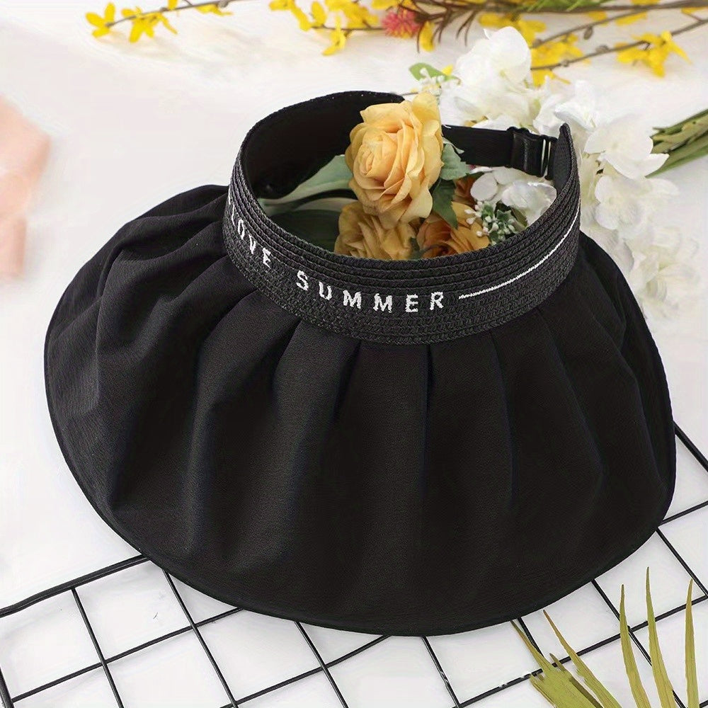 Wide Brim Stitching Visor Hats Foldable Headband Casual Sun Hat UV Protection
