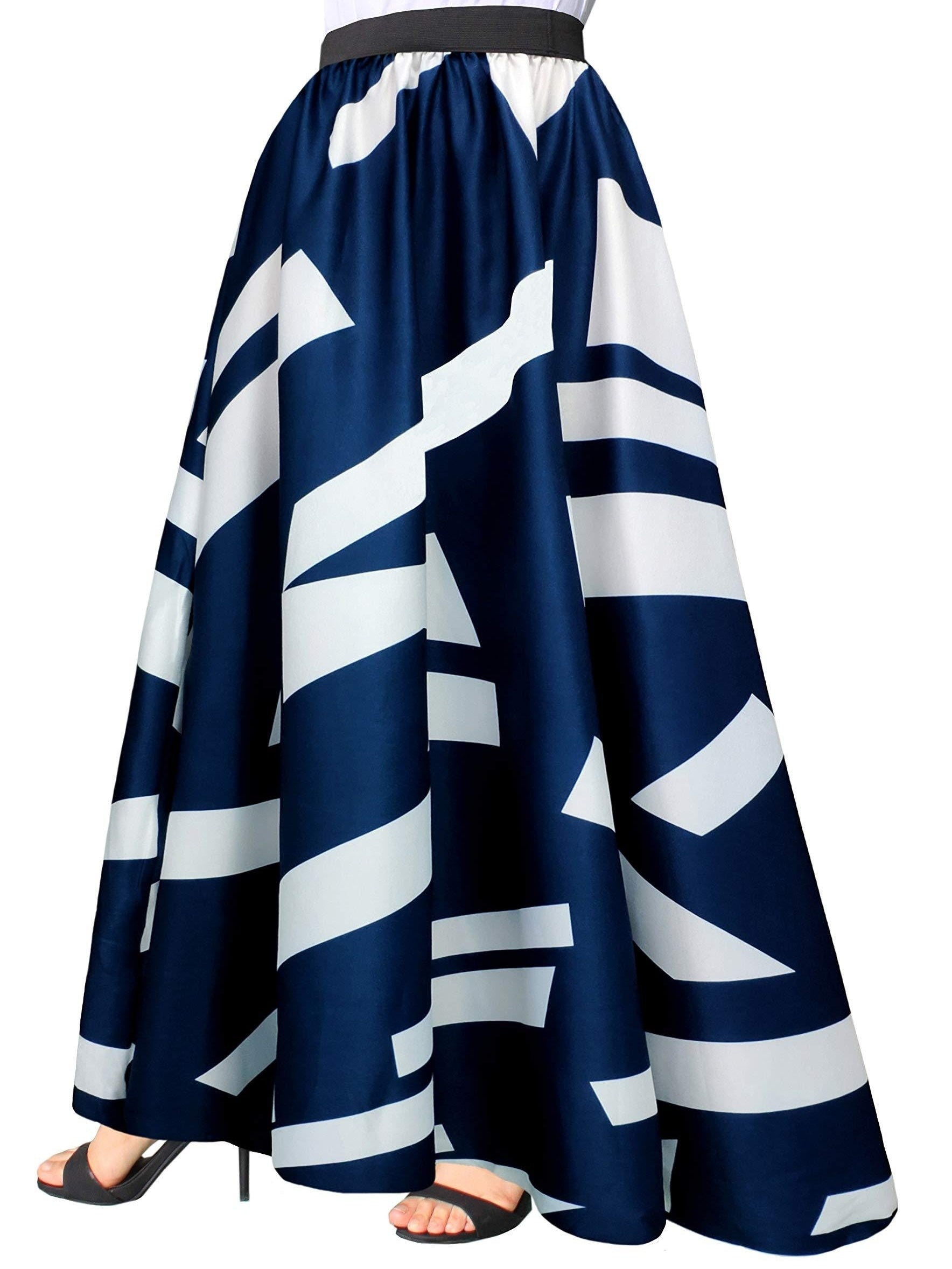 Women's Pleated Geo Print High Rise Maxi Skirt