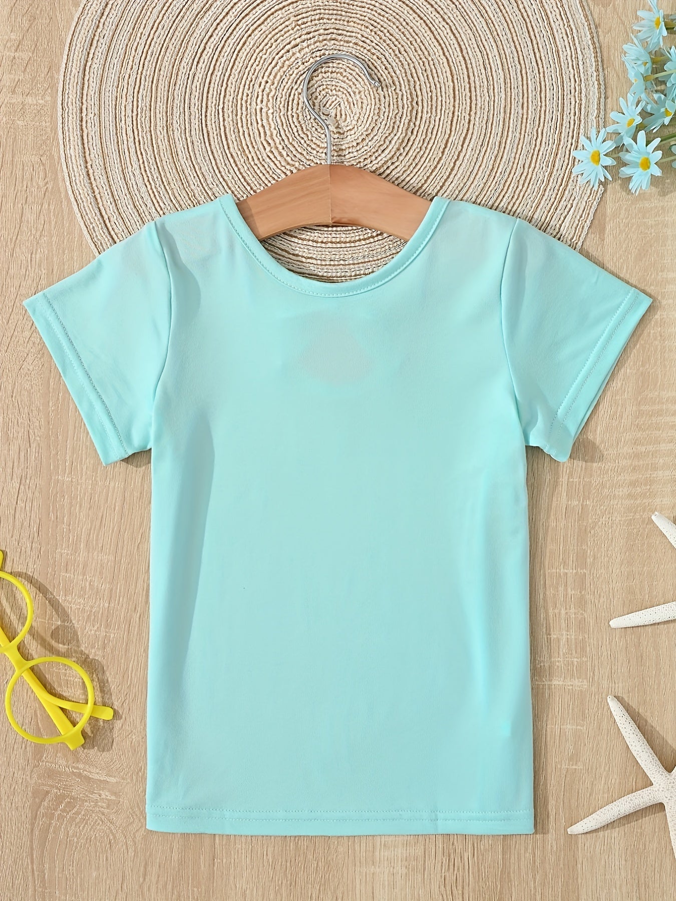 Girls Solid T shirt Casual Mid Stretch Bow Tie Crew Neck Tee Top