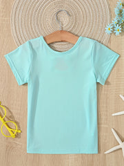 Girls Solid T shirt Casual Mid Stretch Bow Tie Crew Neck Tee Top