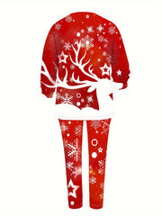 Christmas Casual Outfits Women's Graphic Print Top & Pants 2 Piece Set