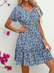 Women's High Waist Slim Ditsy Floral Vacation Mid Length Dresses