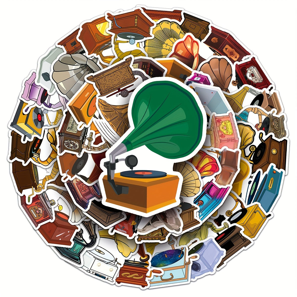 50pcs Cartoon Phonograph Doodle Stickers For Luggage Car Mobile Case Cup