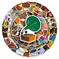 50pcs Cartoon Phonograph Doodle Stickers For Luggage Car Mobile Case Cup