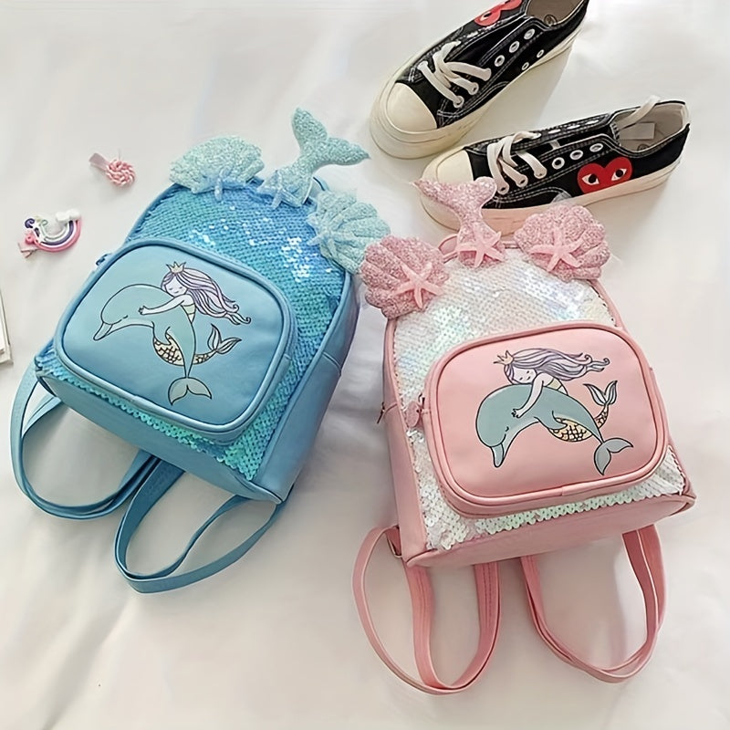 Mermaid Sequin Backpack Shell Decor Casual Travel Backpack