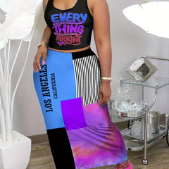 Graphic Print Casual Two-Piece Set Tank Top & Maxi Skirt