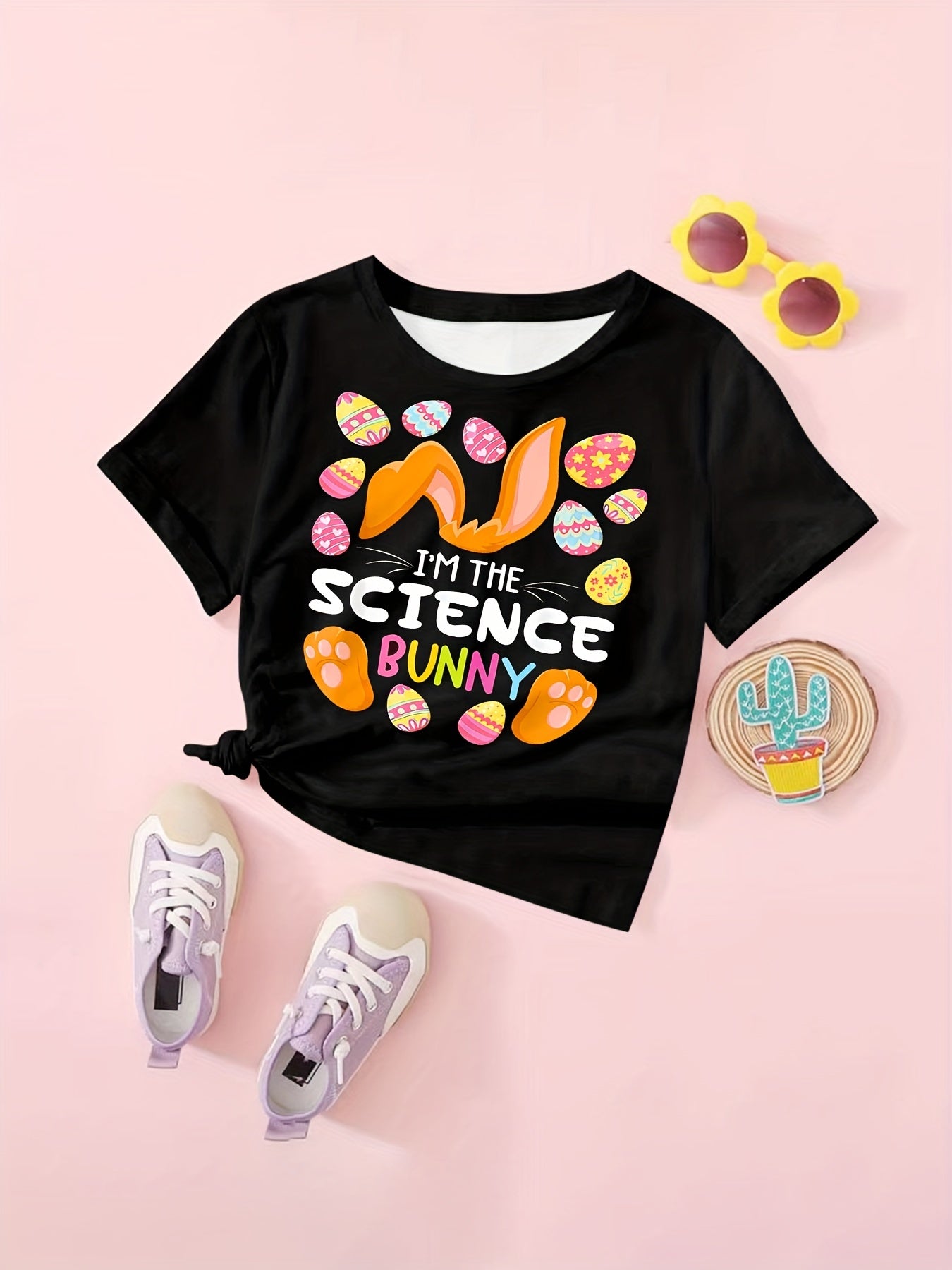 Science Bunny T shirt Girls Short Sleeve Tees Summer Clothes Easter Gift