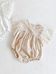 Baby Girls Lace Sleeve Cotton Onesie for Summer