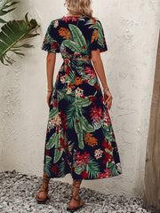 Tropical Print V Neck Flutter Sleeve Two Piece Set