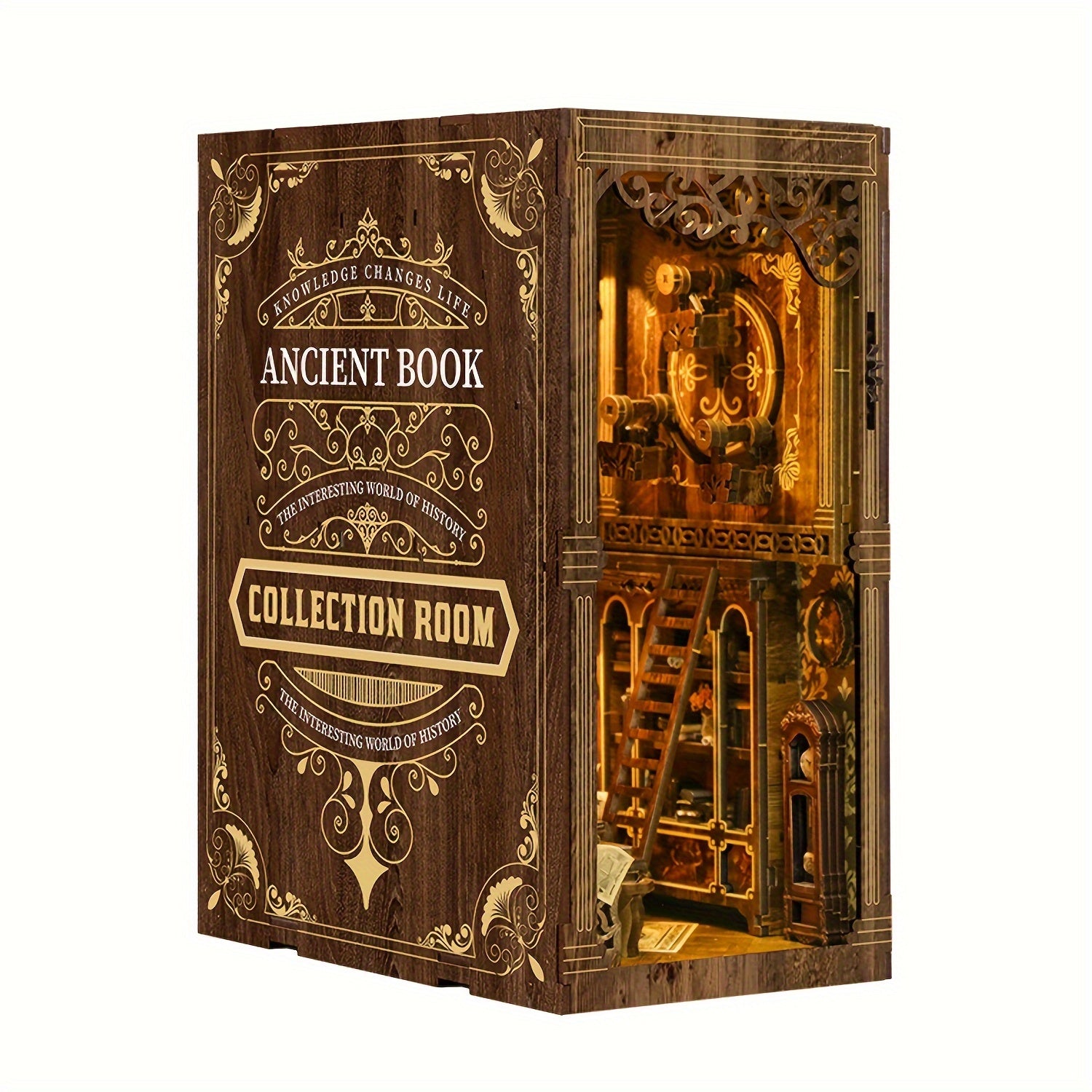 3D Puzzle Bookshelf Dark Brown Wooden Jigsaw Model Decorative Bookend