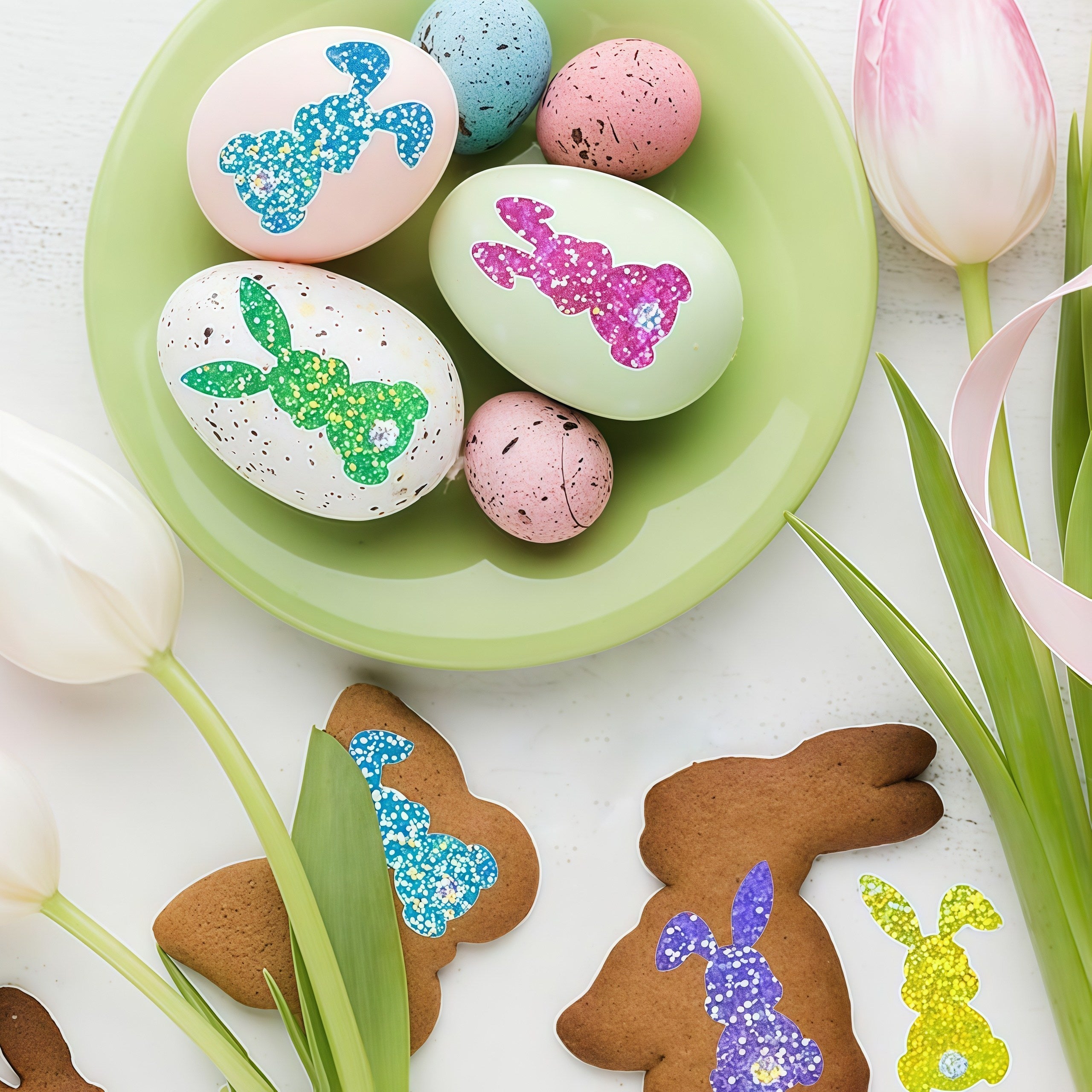 Glitter Easter Bunny Stickers 5 Colors Self Adhesive Journals Party Decor