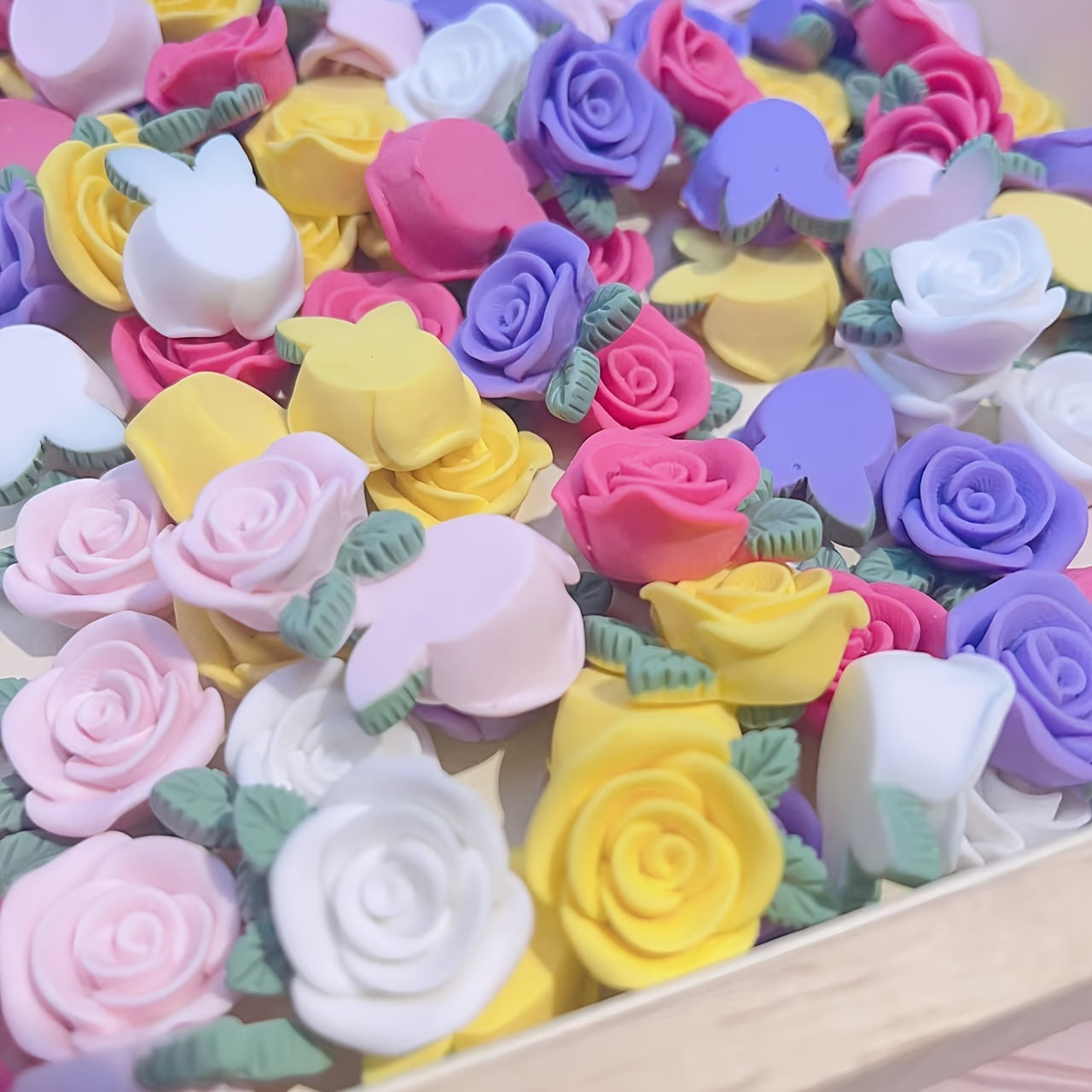 10pcs DIY 3D Rose Flowers Resin Charms For Earrings Jewelry Hair Accessories